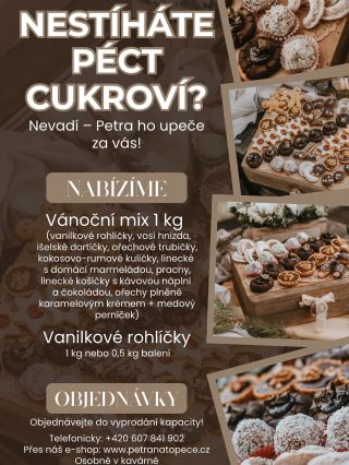 Objednávky našeho vánočního cukroví jsou spuštěné a my se těšíme na vaše letošní objednávky. Volejte 607841902...