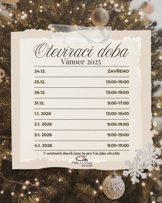 Jen připomínám naši otevíračku o svátcích. Moc se na vás těšíme. Konečně vy i my budeme mít čas vychutnat si klid, naši...