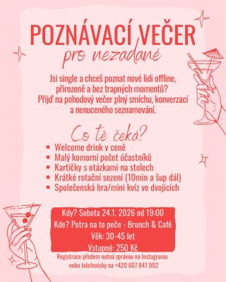 POZOR, nepřehlédněte! Tuším, že jsme jediní na táborsku, kdo se odvážil. Poznávací večer pro nezadané 🤍 Bez aplikací. Bez...